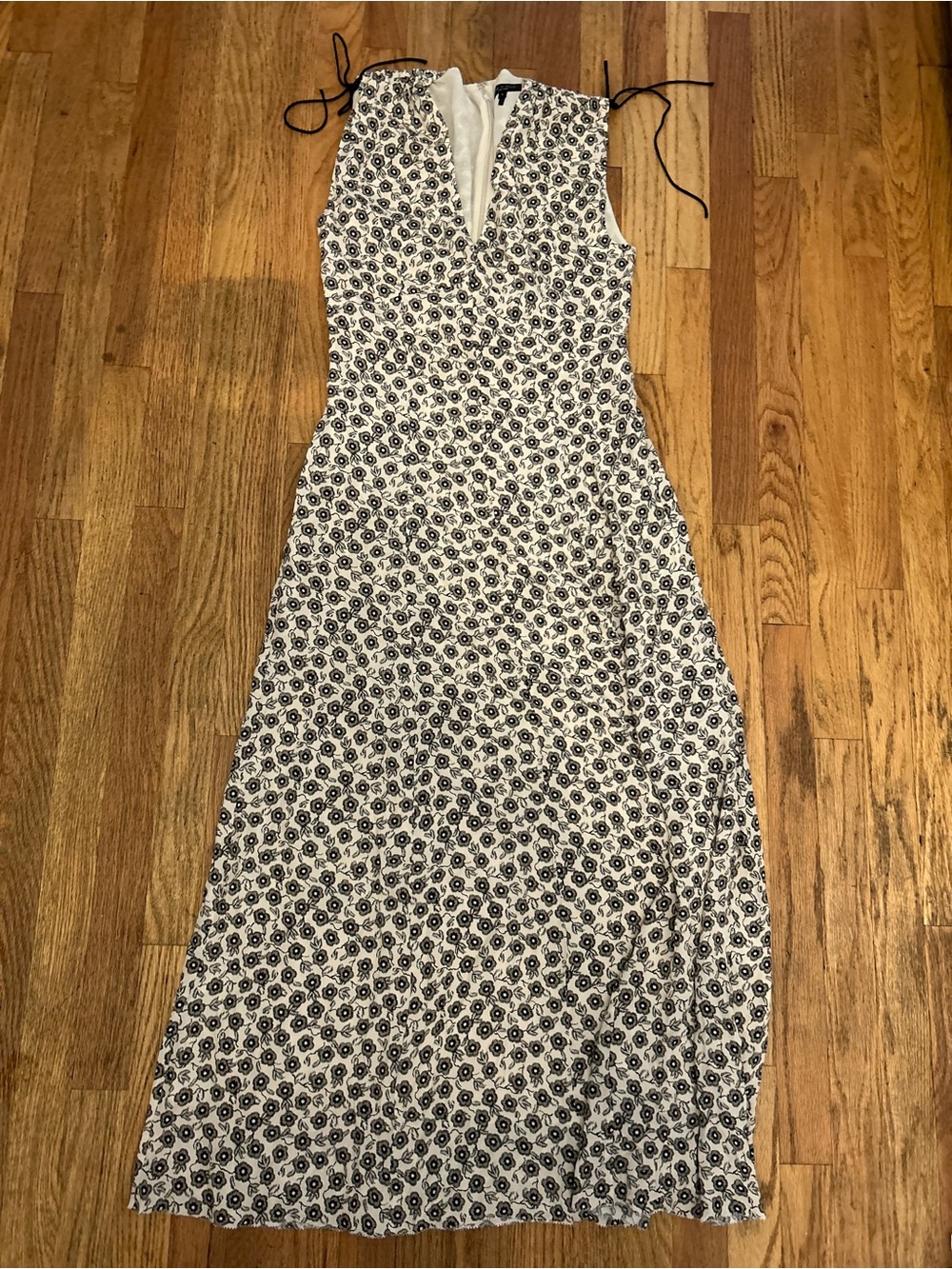 rag & bone Black and White Sleeveless Maxi Dress with Floral Motif silk blend